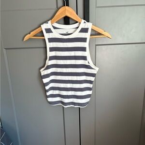 Hollister Navy and White Striped Tank Top